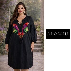 NEW Eloquii Parrot Embellished Puff Sleeve Dress